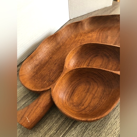 Vtg MCM Hand Carved Leaf Shaped Dish - Picture 5 of 16